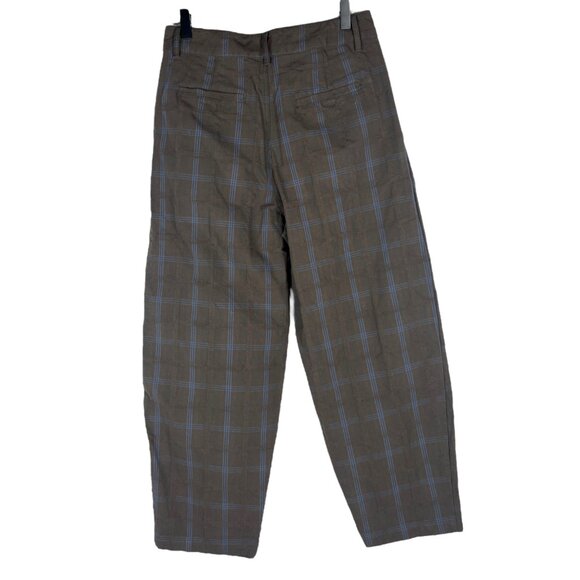 The Tiny Big Sister Cotton Barrel Leg Trouser Pants Brown Plaid Size FR 36 US 4 - Picture 9 of 9